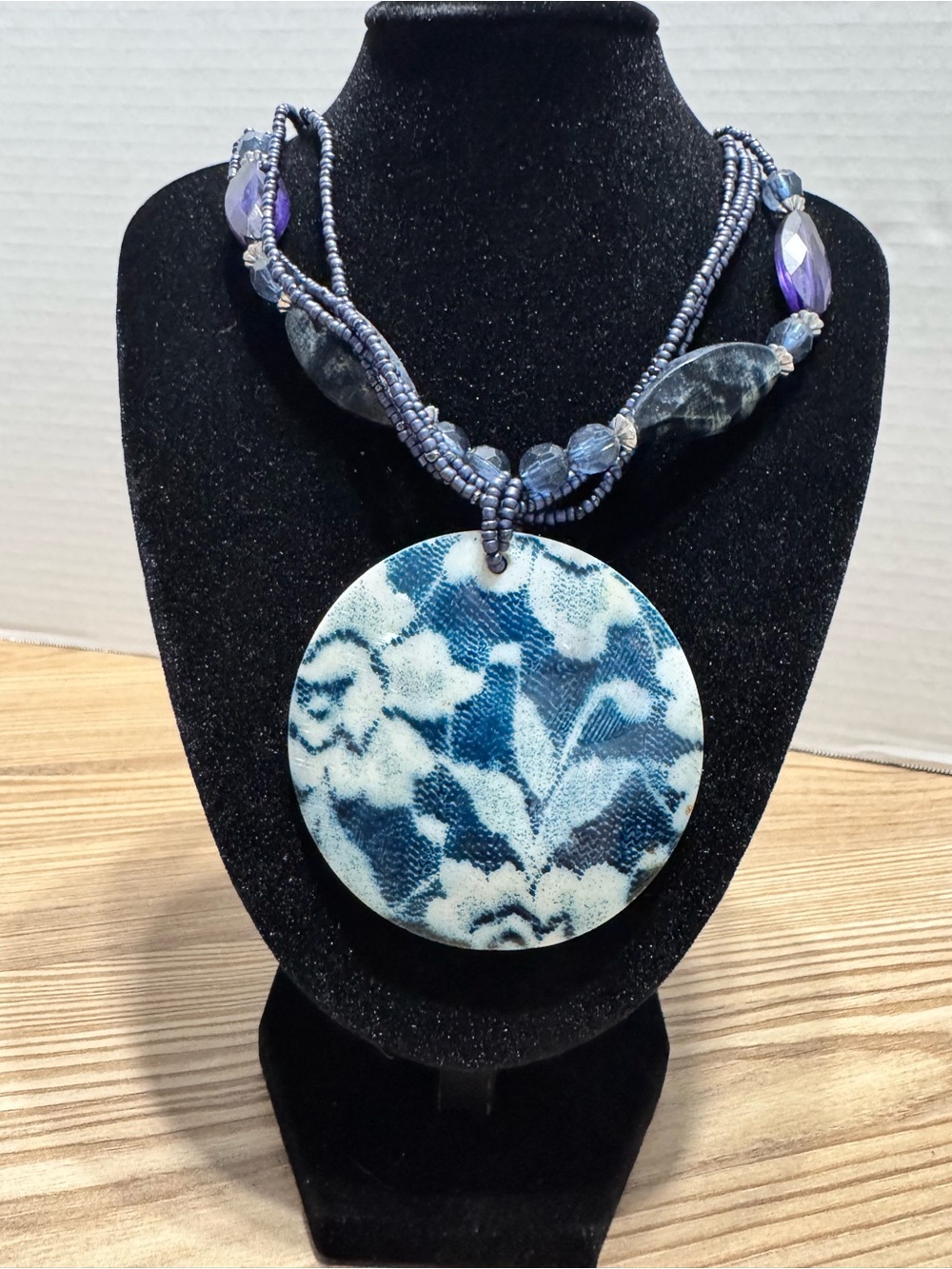 Handcrafted Blue Floral Pendant Necklace - Women's Jewelry